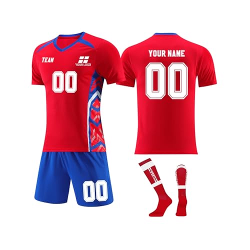 Conjunto de camiseta de fútbol personalizada para niños y adultos, uniformes de fútbol personalizados con el logotipo de tu número de nombre, 2-Rojo, 28