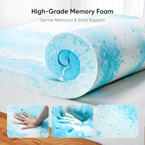 Image of Marsail 3 Inch Twin XL Gel Memory Foam Mattress Topper, Cooling Gel Foam Mattress Topper for Pressure Relief，Ventilated Design Soft Bed Topper in a Box, CertiPUR-US Certified