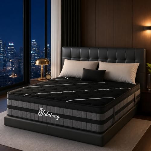 DANNASI Twin Size Mattress 10 Inch Medium Firm Individually Pocket Spring Black Hybrid in a Box Fiberglass Free CertiPUR-US Foam Motion Isolation Pressure Relief & Cooling Sleep for Kids & Adults