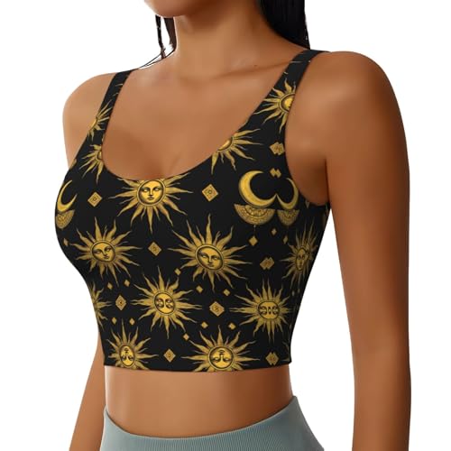 Cozy for Sun Moon Star Gold Black Sports Bra for Women Girls, U-Shaped Back Tops Padded Control Shapewear Sportswear for Gym Running