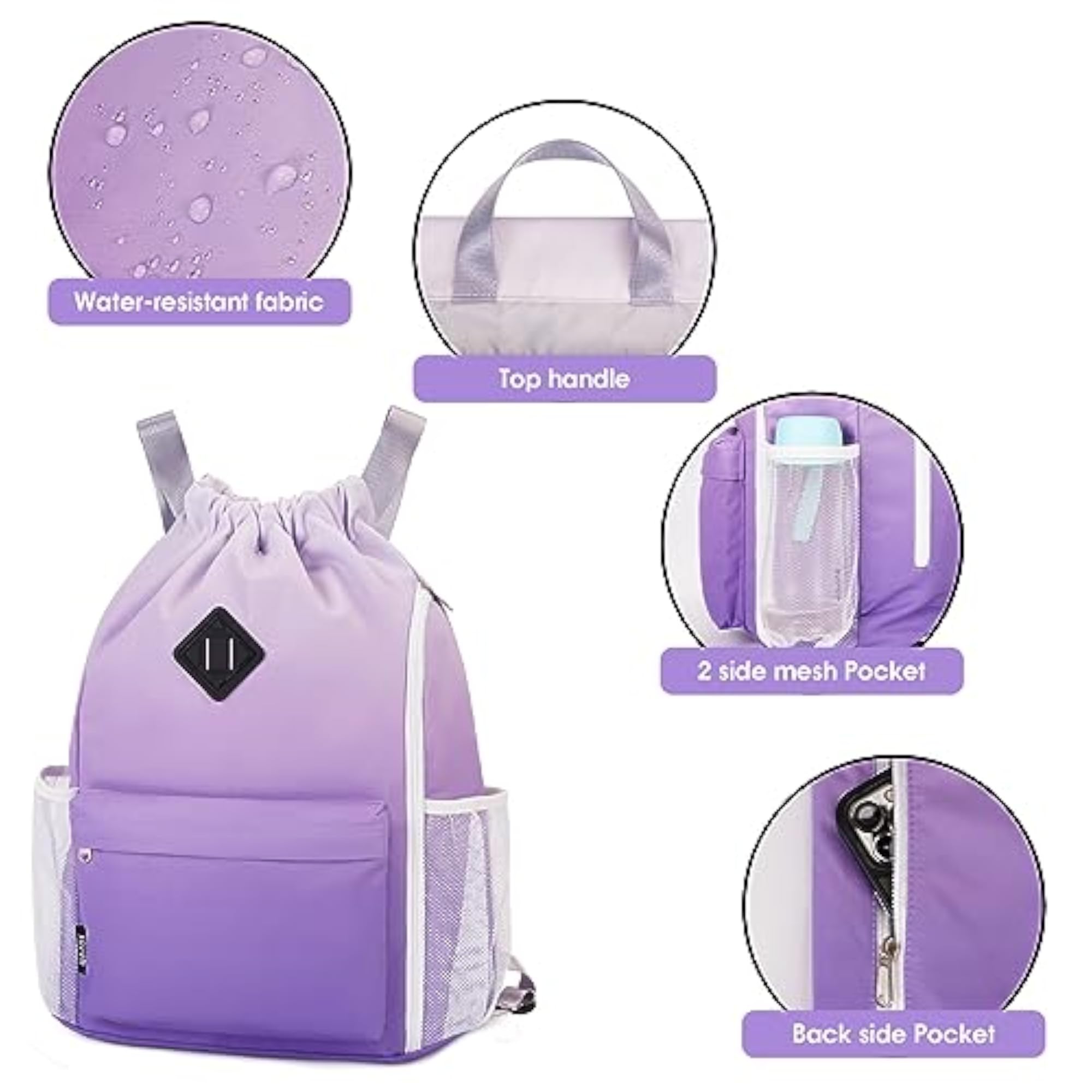 Drawstring Backpack Sports Gym Bag with Shoes Compartment
