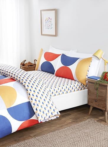 Rapport home 3 Piece Bedding Set with Fitted Sheet – Single Duvet Cover Set + Matching Pillowcase, Reversible Baltimore Geometric Quilt Cover, Soft Microfibre Multi-Color Bed Linen