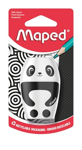 Maped - Material Escolar - Sacapuntas Shakky - Sacapuntas con Depósito - Tiene 1 Orificio para Afilar - Gran Capacidad de Reserva - Diseño Lúdico de Panda