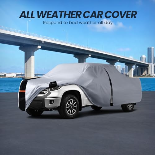 Image of Multi-Layer Toyota Tundra Truck Cover, Custom Fit Tundra 1999-2021 Double Cab /CrewMax Cab SB(5.5'-6.5') Car Cover Waterproof All Weather, Full Exterior Cover Rain Wind and UV Protect with Door Zipper