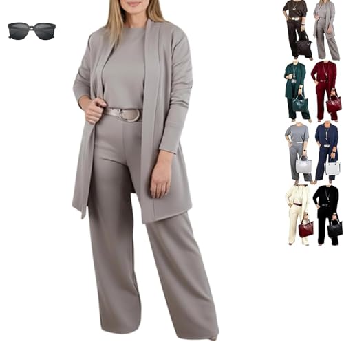 Elegant 3-Piece Set Including Long Cardigan Top and Pants Outfits