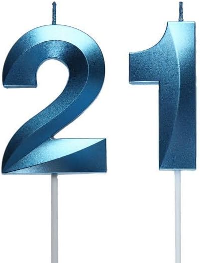 Velas azules de cumpleaños 21 y 12, decoración dorada para tartas de cumpleaños y decoración de fiesta