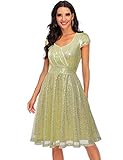 Marke: Bbonlinedress Bbonlinedress Glitzer Kleid Kleid Kleider Schwarz Cocktailkleid Vintage Retro Rockabilly Brautjungfernkleider V-Ausschnitt Partykleid Faltenrock Yellow XL