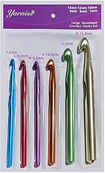 Yarniss Large Aluminum Crochet Hooks Set 7mm, 8mm, 9mm,10mm, 12mm, 15mm