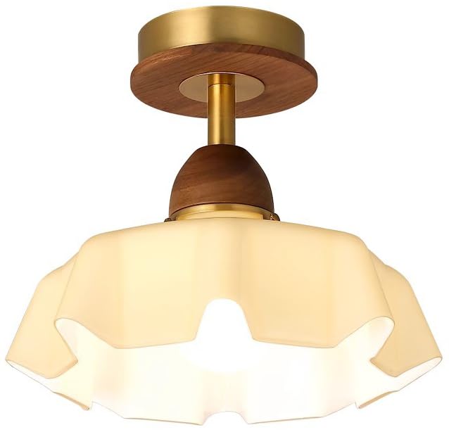 Suspension en verre opalin luminaire bois rétro pour cuisine salle de bain et couloir