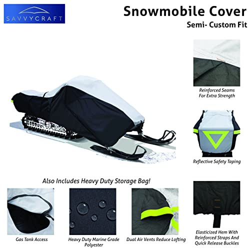 Savvycraft Snowmobile Cover Compatible With 2015 Polaris Pro Rmk 800 163In, Gray / Black Color #TOP1