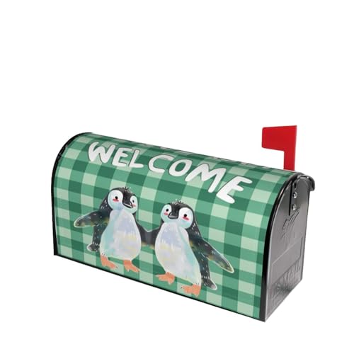 Image of Dujiea Cartoon Penguin Welcome Mailbox Wrap, Waterproof Magnetic Post Box Cover, Standard Size 21 inchX 18 inch Garden Yard Outside Farmhouse Home Decor