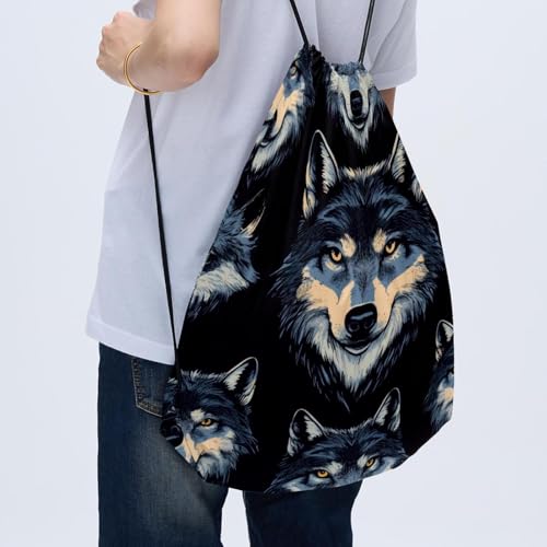 Sac à dos cordon motif loup gris pliable et multicolore taille unique