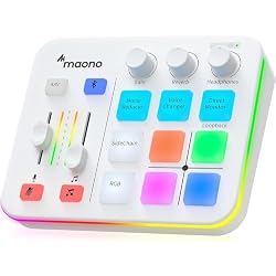 MAONO Gaming Audio Mixer, Audio Interface with Pro-preamp, RGB, Bluetooth, 48V Phantom Power for Live Streaming, Podcasting, Content Create, Gaming MaonoCaster G1 NEO (White)