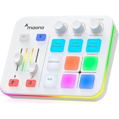MAONO Gaming Audio Mixer, Audio Interface with Pro-preamp, RGB, Bluetooth, 48V Phantom Power for Live Streaming, Podcasting, Content Create, Gaming MaonoCaster G1 NEO White