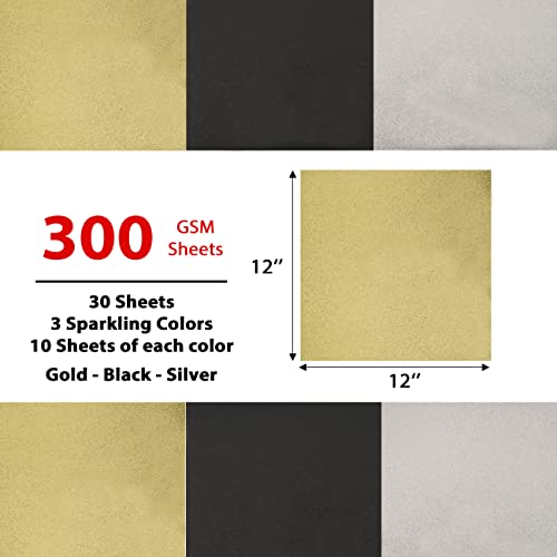 Glitter Cardstock Paper 110Lb. 300 Gsm - 30 Sheets - 3 Colors - 12X12 Inches Heavyweight Glitter Paper, Cardstock For Cricut, Scrapbook, Diy Crafts, Decor, Gift Wraps, Booklet Covers, Custom Cards #TOP1