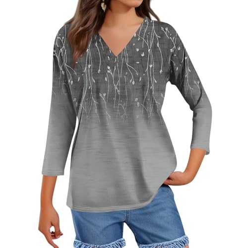 Women 3/4 Sleeve Tops and Blouses Summer V Neck Shirts Classy Printed Slim Fitted Casual Tunic Cowgirl Outfits2