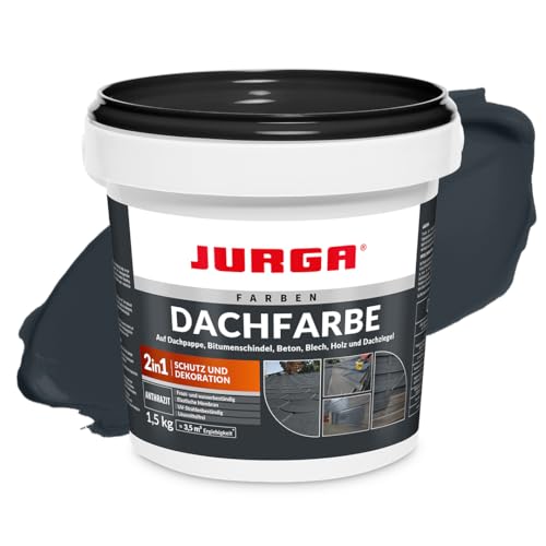 JURGA Dachfarbe 1,5 Kg Anthrazit (≈3,5m²) 2 in 1: Deko & Schutz, Sockelfarbe, Betonfarbe, UV- und Witterungsbeständig, Hohe Elastizität, Einfache Anwendung, LF-frei, Innen- und Außen