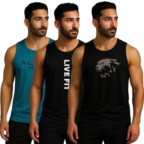 Image of Pack of 2 Sando For Men Men's Sleeveless Round Neck Vest - Pack of 2, Polyester Fabric, Quick Dry Gym & Casual Wear Gym Fit