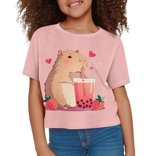Girls Fashion Crewneck Tee Shirts Casual Short Sleeve Crop Top Summer Outfits 5-14 Years Old3