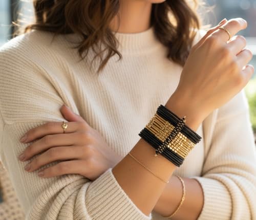 Image of Touchstone Indian Colorful Bead Bracelet Bollywood Beaten Metal Beads Openable Broad Cuff Bracelet in Gold or White Tone for Women.
