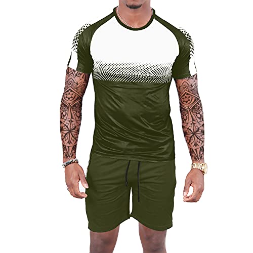 wjiNFDFG Einteiler Anzug Herren Sommer Farbabstimmung Mesh Rundhals Casual...