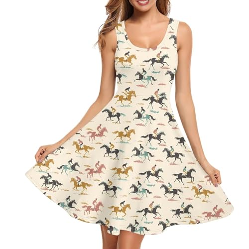 Image of Women Stylish Tank Dresses Sleeveless Round Neck Midi Casual Dress with Pocket for Summer