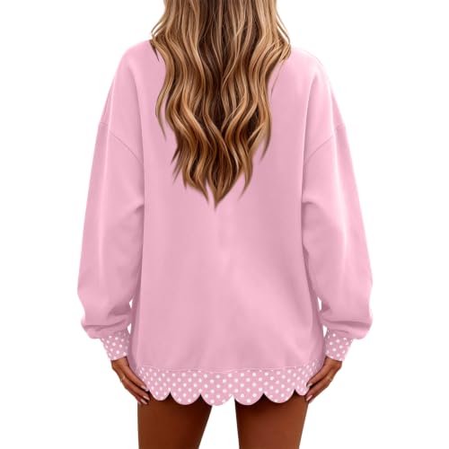 Womens Mock Neck Sweatshirt Scalloped Edge Patchwork Polka Dot Hoodie - image 2