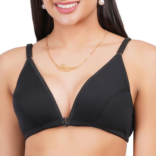 Image of Front Open Non Padded Bra - Made of Pure Cotton Full Coverage Non Wired Seamless Pushup Soft Cup for T-Shirt Saree Dress Sports Garment for Daily Use Everyday