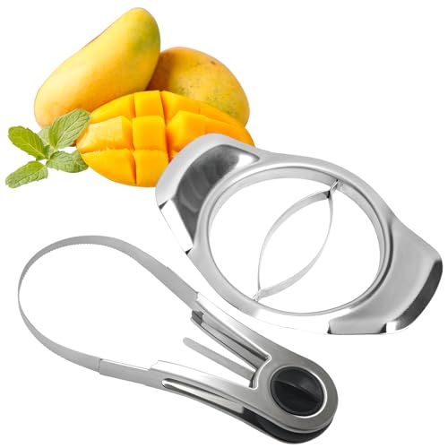 ZSMJAER Lot de 2 Coupe Mangue, En Acier Inox, Coupe Mangues Avec Support, Amateur de Mangues, Parfait pour Le Découpage Du Noyau