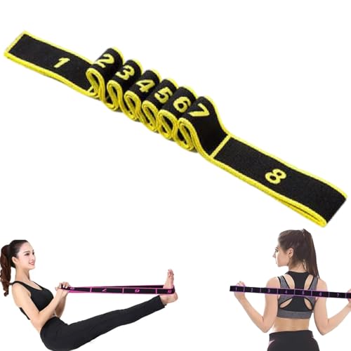 Fitness-Widerstandsband für Dehnübungen und Yoga, 8-Segment Elastisches Yoga Stretching Band für Beine, Rücken, Pilates & Flexibilitätstraining (Gelb)