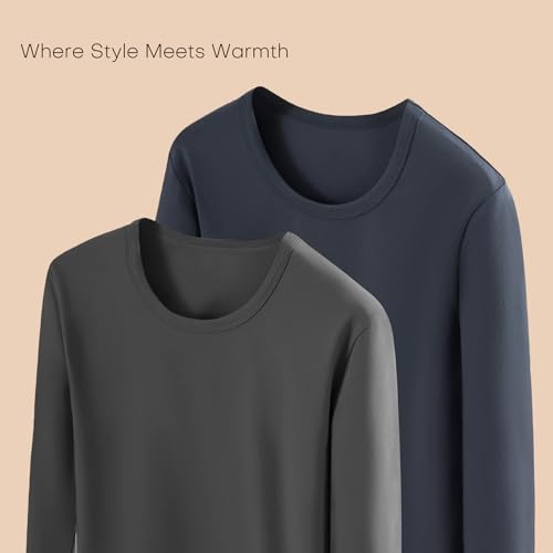 Camiseta Térmica de Hombre de Manga Larga – Cuello Redondo, Interior Forrado de Forro Polar, Ropa Interior Térmica Suave y Cálida(LY138-Grey, XL-XXL)