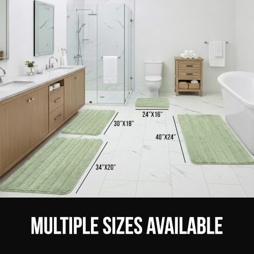 Image of GORILLA GRIP Memory Foam Bathroom Rugs, Soft Absorbent Textured Rubber Backing Striped Bath Mat, Set of 2 Machine Washable Quick Dry Floor Mats, Shower Rugs Home Accessories, Sage 24x16 and 30x18