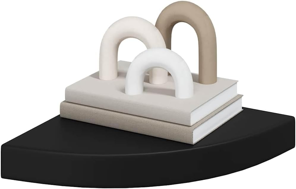 Corner Shelf Black Honeycomb MDF, Small Floating Wall Mounted Storage, Triangular Ledge for Room Decor, Living Room, Bedroom, Bathroom, 9.8x9.8x1.5 Inches, 11lb Capacity