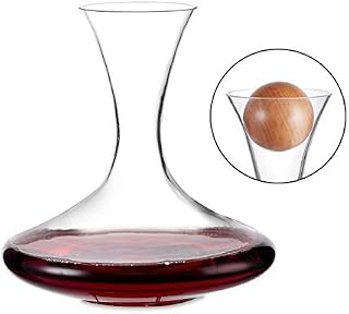 Amisglass Wine Decanter with Oak Stopper, 100% Lead-Free Hand Blown Crystal Glass, Red Wine Carafe, Wine Accessories, Wine Aerator with Wide Base, Wine Gift - 2000ML