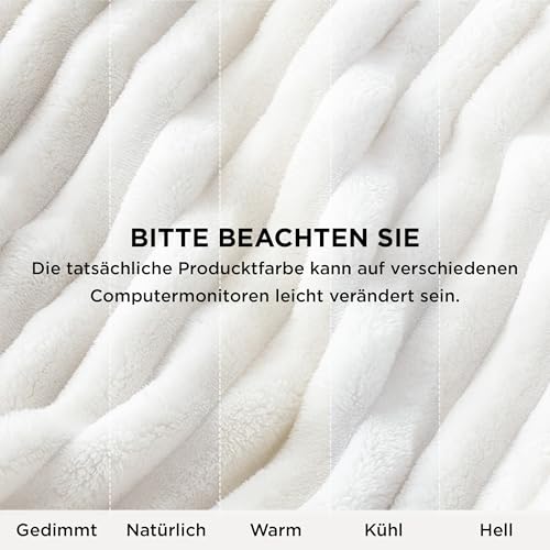 BEDSURE Kuscheldecke für Zimmer Deko - Wolldecke & Fleecedecke, Sofadecke, Weiche Warme Grobe Korddecke Gemütlicher Überwurf für Couch, Wohn- & Kuscheldecken, Tagesdecke, Wollweiß, 130 x 170 cm