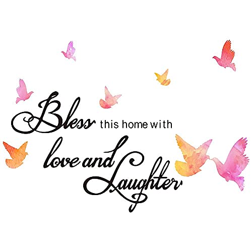 Wall Stickers for Living Room, Bless This Home with Love and Laughter Family Inspirational Wall Stickers Quotes, DIY Wall Art Decal Decor for Bedroom, Dining Room, Sofa Backdrop