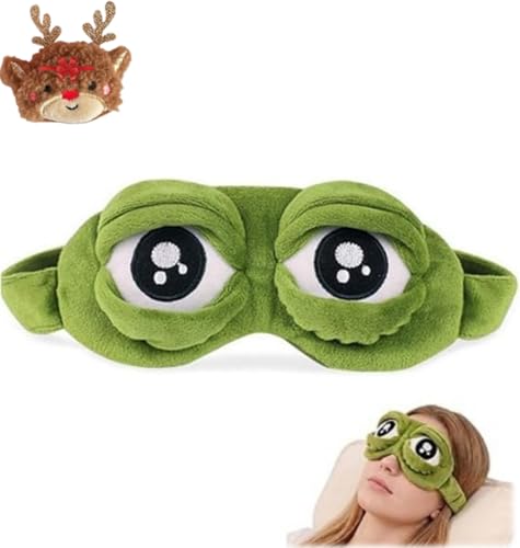 3D Frog Sleep Mask Funny Cute Frog Eye Mask Plush Blindfold Travel Sleep Masks Super Soft Block Out Light Blindfold with Adjustable Eyelids for All Groups of People (1 Pcs)
