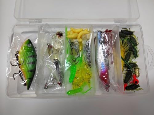 72ピース釣りルアーミックス、釣りタックルスターターキット、スピナー、釣り餌リアル、ソフトベイト、シングルフック、収納ボックス付き、淡水海水釣り用具