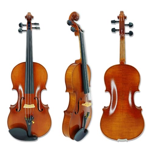 YoungMonic 4 string 4/4 Handmade Violin with Fashioned From Flame Maple and Ebony Parts Comes Complete with Case and Bow (Ebony Shoulder Button Big Flame Maple Pattern)