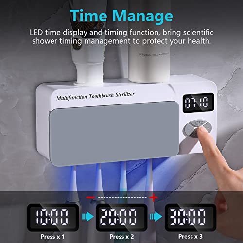 Aonco Toothbrush Holder With Uv Cleaning, Multifunctional Bathroom Wall Mounted Toothbrush Holder With Bluetooth Music Player, 4000Mah Usb Charging, Shower Clock Timer, Electric Toothbrushes Organizer #TOP4