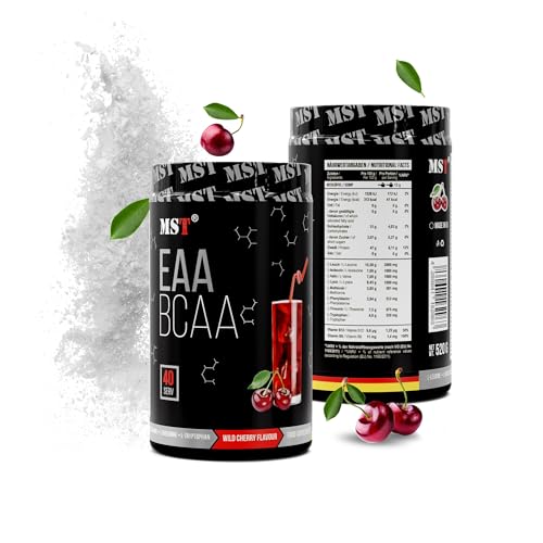 BCAA&EAA ZERO 520g | BCAA Pulver | EAA Pulver | Aminosäuren EAAs und BCAAs Vegan | Instant | 7,66 g Aminosäuren | Kein Farbstoff | mit vitamin B6 | Deutschland | (Wild Cherry)