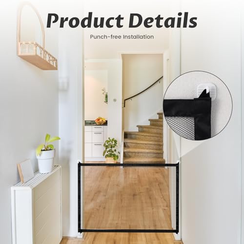 2 Stück Absperrgitter Hund Treppenschutzgitter Ohne Bohren, Treppenschutzgitter Ausziehbar, Türschutzgitter Ohne Bohren 110×70CM, mit 8 Klebehaken, geeignet für den Innen- und Außenbereich
