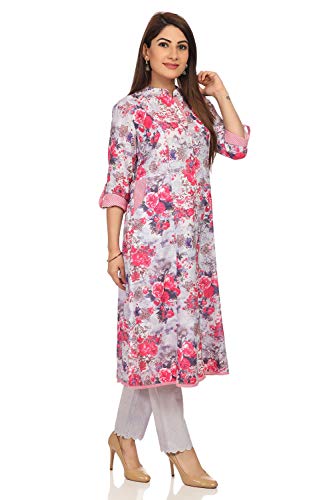 Image of BIBA Womens Mandarin Collar Floral Print Kurta and Pants Set