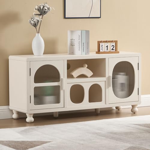 Ya-Home Buffet Bas avec 2 Portes en Verre Meuble de Rangement avec Compartiments Meuble TV avec...