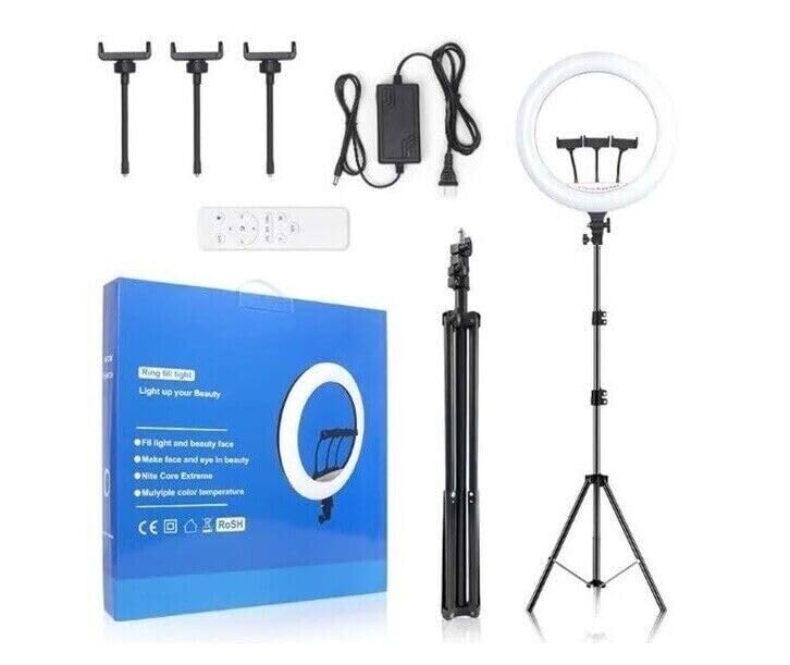 ANELLO LUMINOSO 45 CM PROFESSIONALE CON TREPPIEDE E TELECOMANDO RING LIGHT 18'