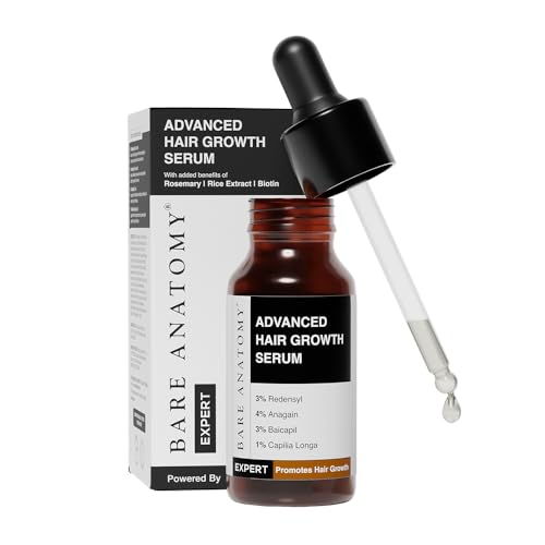 Image of Bare Anatomy Advanced Hair Growth Serum | 3% Redensyl, 4% Anagain, 3% Baicapil, 1% Capilia Longa, Rosemary, Biotin & Rice Water| Hairfall control & Hair Density | Women & Men | 20ml