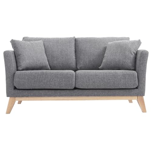 Miliboo Canapé scandinave déhoussable 2 Places en Tissu Gris Clair et Bois Clair Oslo