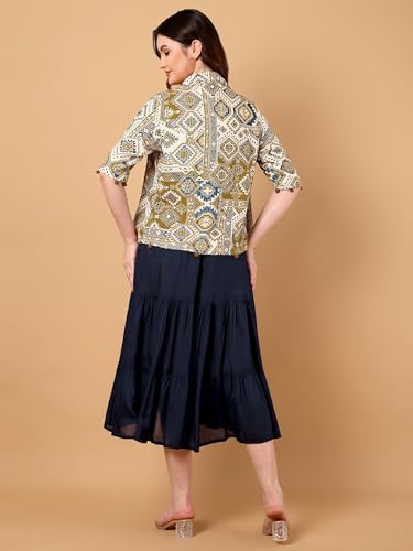 Image of Azira Women Rayon Solid Fit & Flared Dress with Printed Jacket | Perfect for Casual outings, Parties Rayon Fabric|