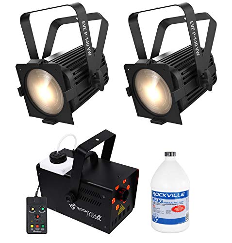 Audiosavings Bundle: (2) Chauvet DJ EVE P-140 VW DMX D-Fi Variable Cool/Warm White Wash Stage Par Lights Bundle with Rockville R1200L Fog Machine and Rockville RFJG Gallon Fog Juice Fluid (4 Items)