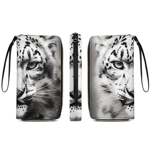 Snow Leopard Portable Long Wallet for Women Men Zipped Travel Purse Credit Card Holder Coin Pouch3